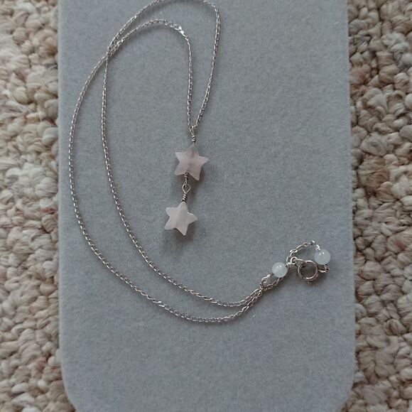 Sweet pink double stars silver necklace
